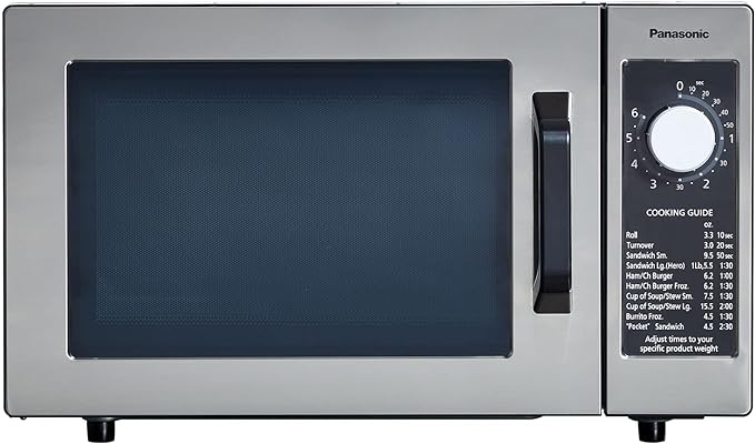 Panasonic NE-1025F Compact Light-Duty Countertop Commercial Microwave Oven with 6-Minute Electronic Dial Control Timer, Bottom Energy Feed, 1000W, 0.8 Cu. Ft. Capacity Silver
