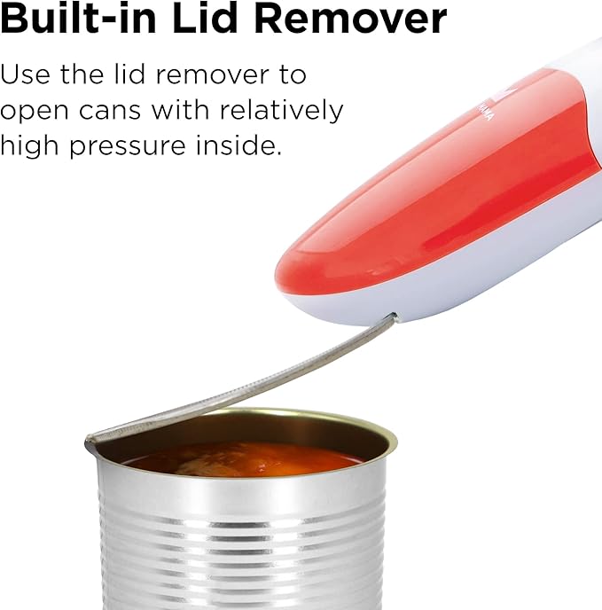 Kitchen Mama Auto 2.0 Electric Can Opener: Blade Opens Almost Any Can Pop or Soda Can - Automatic, Hands Free, Safe, Smooth Edge, Lid Remover, Battery Operated, Cordless, YES YOU CAN (Red)