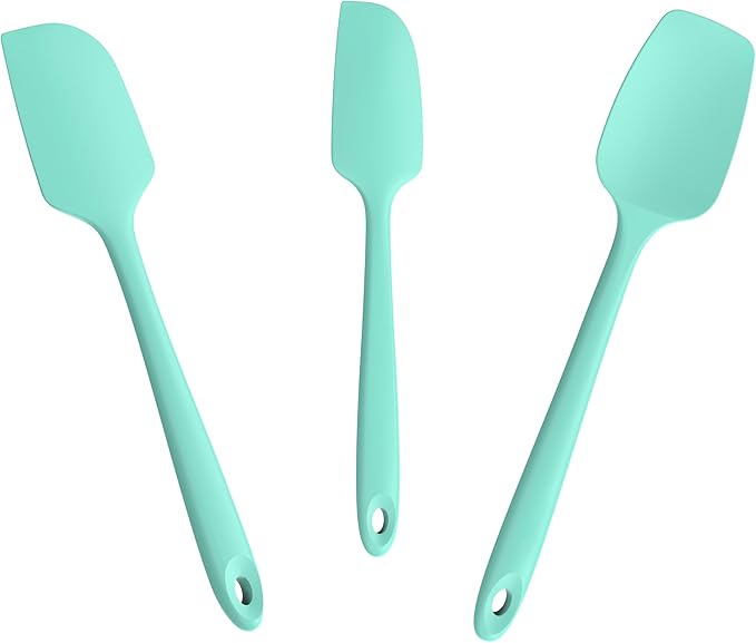 3-Piece Silicone Spatula Scrapers: Doosu 600°F Heat Resistant Food Grade Kitchen BPA Free Rubber Baking Cooking Tool Nonstick Utensil Set for Mixing, Scraping, Folding, Stirring, Serving (Aqua Sky)
