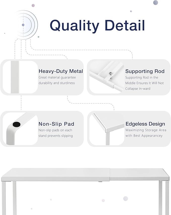 Nxconsu Cabinet Shelf Expandable Organizer Riser Rack for Kitchen Pantry Cupboard Under Sink Countertop Home Organization Extra Storage Space Saver Heavy Duty Metal Edgeless Design White Extra Large
