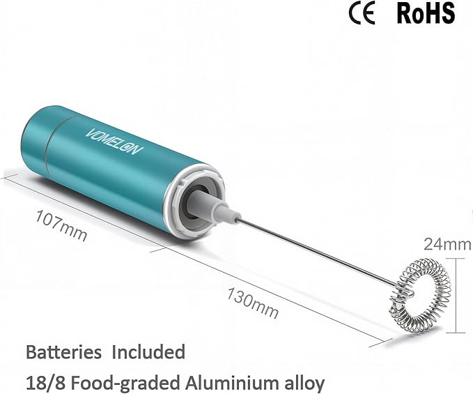 Milk Frother Handheld, Battery Operated Coffee Foamer Drink Mixer with 2 Stainless Steel Electric Whisks for Coffee, Latte, Cappuccino, Hot Chocolate, Protein， Batteries Included, Light Blue