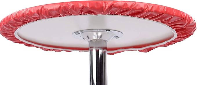 Yourtablecloth Heavy Duty Vinyl Round Fitted Tablecloth (Table Cover) with Flannel Backing Vibrant Colors Elasticized Tablecloth Great for Indoor and Outdoor Dining and Playing Cards 42” Ruby Red