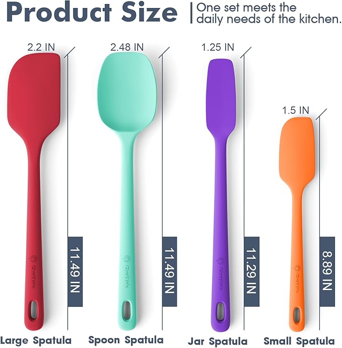 4 Pieces Silicone Spatula Set, Food Grade Rubber Spatula, Upgrade Strong Handle with Ergonomic Grip, Heat Resistant for Nonstick Cookware, Cooking