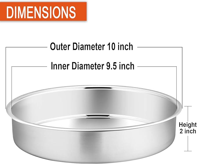 P&P CHEF Cake Pan Set of 4, Stainless Steel Baking Round Cake Pans Tins Bakeware for Birthday Wedding, Leak-proof & Easy Clean, Mirror Finish & Easy Releasing, 9.5 Inch