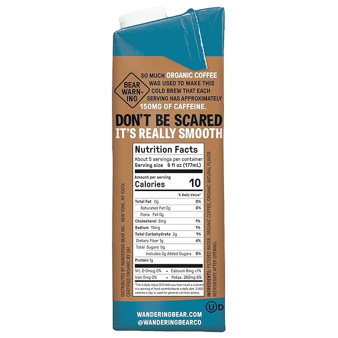 Wandering Bear Organic Cold Brew Coffee Variety Pack - Extra Strong, Bold, Smooth, Unsweetened, Shelf-Stable, Ready to Drink, Iced Cold Brewed Coffee Drink - 32 fl oz (3pk - Vanilla, Caramel, Mocha)