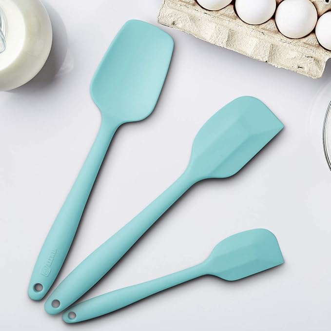 Silicone Spatula 3-piece Set, Ergonomic Handle High Heat-Resistant Spatulas, Non-stick Rubber Spatulas with Stainless Steel Core, Aqua Sky