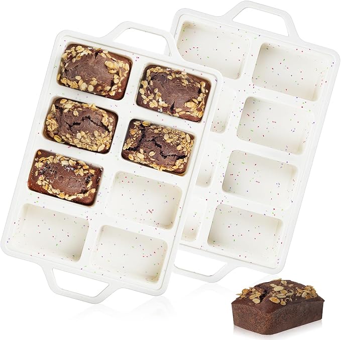 CAKETIME Mini Loaf Pans, Metal Reinforced Frame Silicone Bread Loaf Pans 8 Cavities Nonstick for Baking Cornbread, Mini Bread, Brownie, Cheesecake, Chocolate 2 Pack Confetti