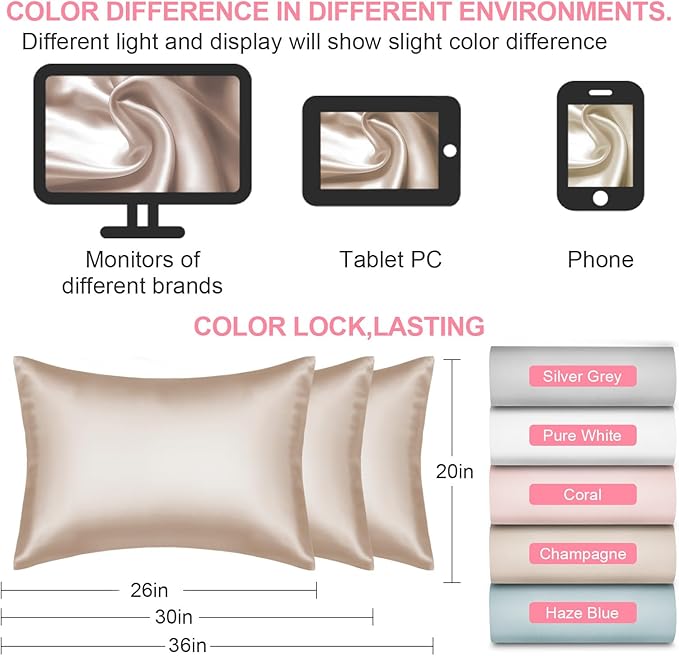 Silk Body Pillow Cover with Zipper, Mulberry Silk Pillow Cases Body Size Ultra Smooth and Soft Breathable Cooling Silk Satin Body Pillowcase for Hair and Skin (20x54 Inches, 1 Pack)