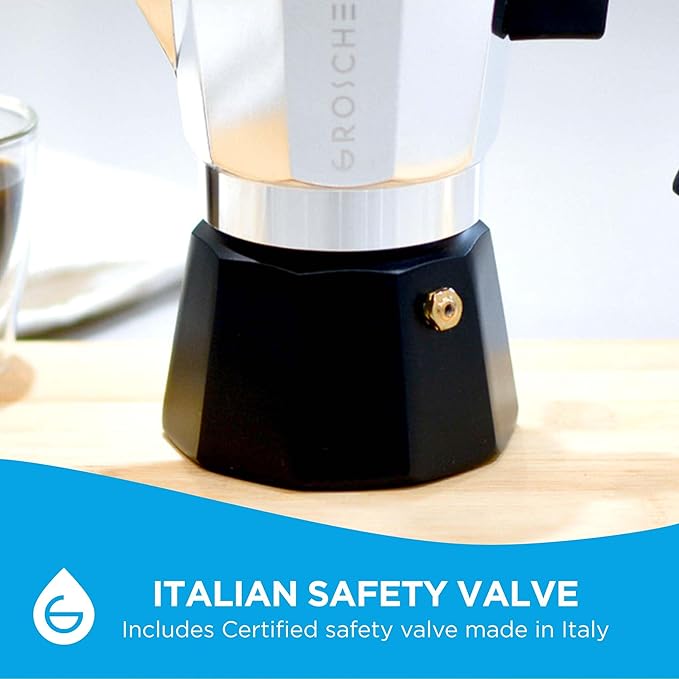GROSCHE Milano Stovetop Espresso Maker Moka Pot Cuban Coffee Maker Stovetop Coffee Maker Moka Italian Greca Brewer Percolator | 6 Espresso Cup, Tuxedo