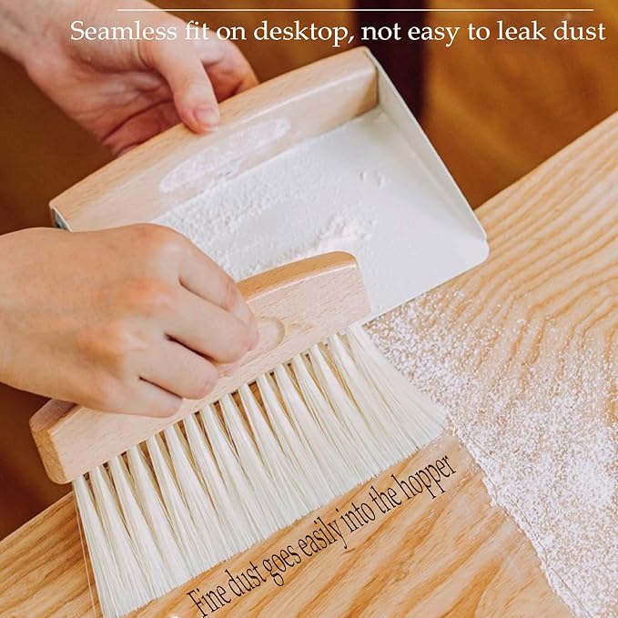Mini Broom and Dustpan Set Small Metal Dustpan and Brush Set Hand Whisk Broom for Home Office Desktop Sofa Pet Care Household Cleaning (PET bristles, Black)