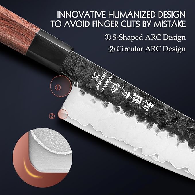 HEZHEN- 8.5 inch Chef Knife,3 Layers High Carbon Composite Forging Steel,Razor Sharp Kitchen Knife, Redwood Octagonal Handle With Wooden Knife Sheath with Premium Gift Box