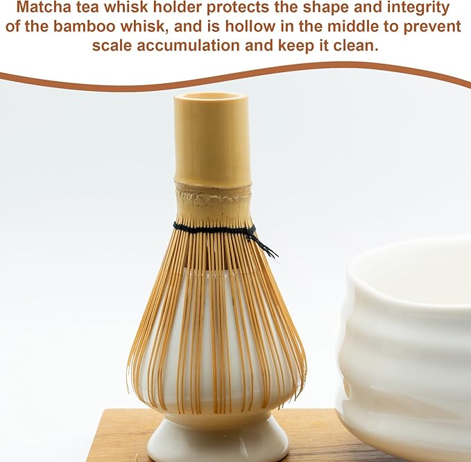 HARFINGTON Ceramic Chasen Stand 66mm Matcha Whisk Holder, Traditional Matcha Tea Chasen Holder, White