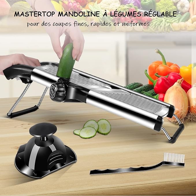 MASTERTOP Adjustable Mandoline Food Slicer,Vegetable Slicer Fruit Cutter,Stainless Steel Kitchen Mandolin,Julienne Slicers for Kitchen Onion Potato, Tomato, Carrot, Vegetable, and Fruit