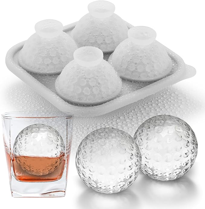Nax Caki 3D Golf Ice Cube Tray, Large Golf Silicone Fun Shapes Whiskey Ice Mold with Funnel for Cocktails, Bourbon,Brandy, Whiskey Gifts for Men Black