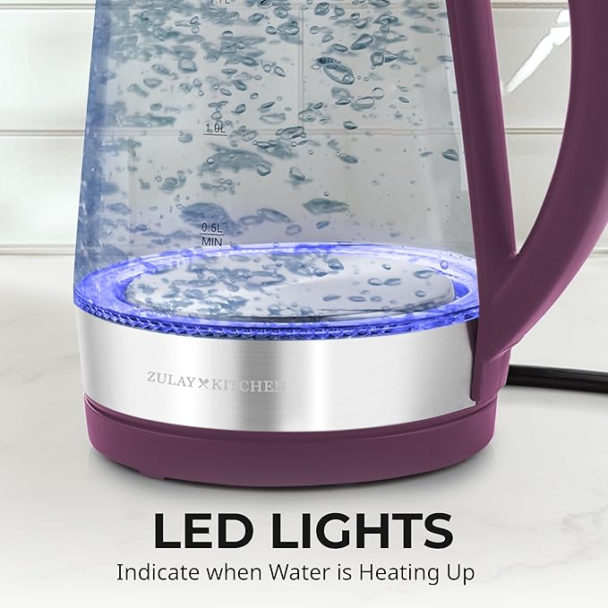 Zulay Kitchen Fast Boiling Electric Water Kettle - 1.7L, 1500W, Auto Shut-Off for Overboil & Boil Dry Protection, Cool-Touch Handle, 360° Base - Rapid Teapot Boiler For Coffee & Tea - Purple