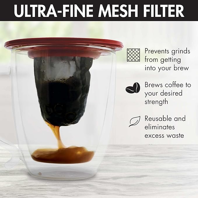 Primula Brew Buddy Portable Pour Over, Reusable Fine Mesh Filter, Dishwasher Safe, Single Cup of Coffee or Tea at Any Strength, Ideal for Travel or Camping, 404.88 milliliters, Red