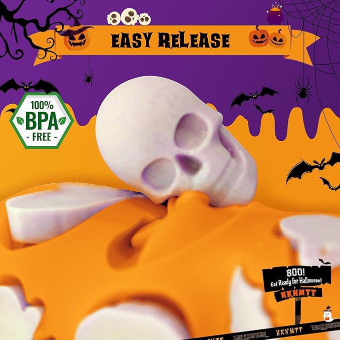 Halloween Molds Silicone for Chocolate 2 Pack, 3D Halloween Chocolate Candy Gummy Mold Skull Pumpkin Bat Ghost Witch Hat Spider tombstone Shapes Mold