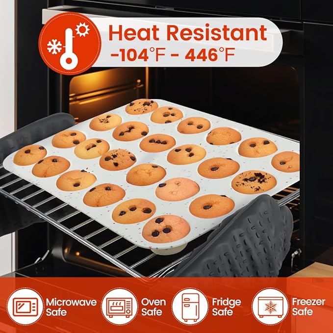 CAKETIME Silicone Mini Muffin Pan, 24 Cups Nonstick Mini Cupcake Pan for Baking Muffin, Cupcake, Egg Bites, Fat Bomb, 2 Pack Confetti