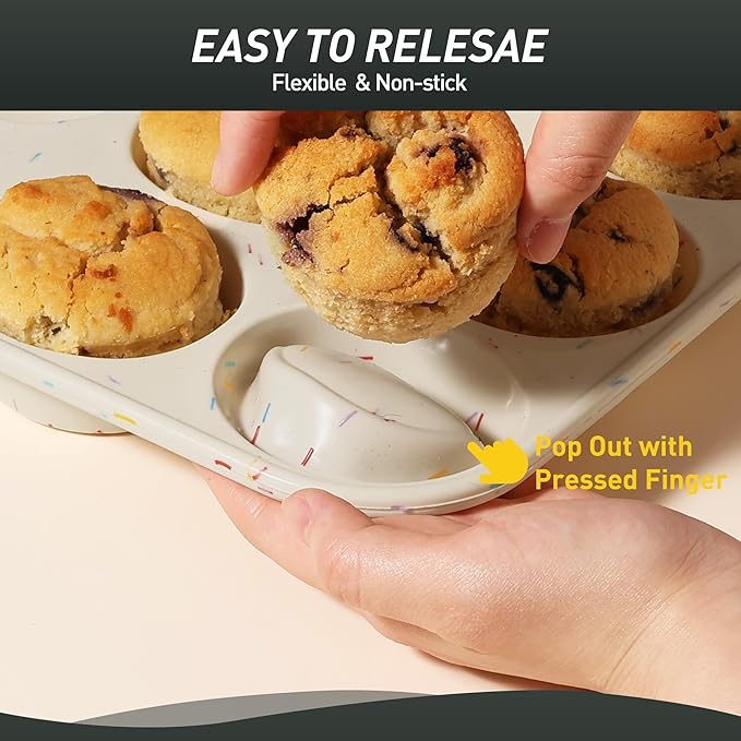2 Pack 12 Cups Silicone Muffin Pan with Metal Reinforced Frame Regular Size Silicone Molds Cupcake Cake Baking Pans Cookie Baking Chocoflan Cupcake Mold Nonstick Muffin Tin Home Baking Supplies