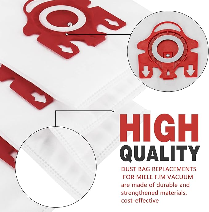 3D Airclean Dust Bags Replacement for Miele FJM Vacuum Compact C2 Compact C1 Complete C1 S241 S290 S300i S500 S700 S4 S6 Series (Pack of 10) with 3 Motor Protection Filters 3 Air.Clean Filters