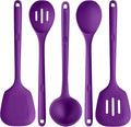 Silicone Kitchen Cooking Utensil Set: U-Taste 600ºF Heat Resistant 13.6in Extra Long Kitchen Tools, Food-Grade Non-Stick Spatula Turner Spoon Ladle for Stir Frying, Serving, Mixing (5 Pieces, Purple)