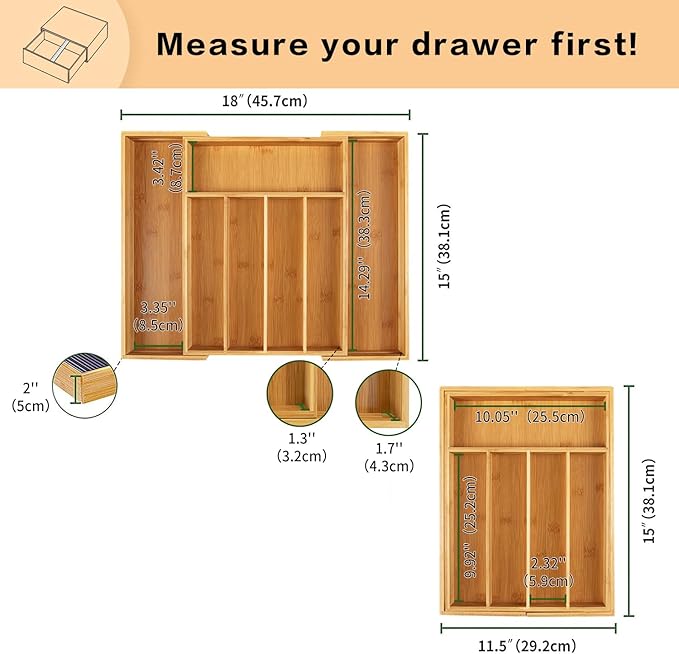 Utoplike Bamboo Cutlery Tray Silverware, Drawer Dividers for Kitchen Utensils, Flatware Tray Drawer Insert for knives, Gadgets and Garage Tools, Office Supplies