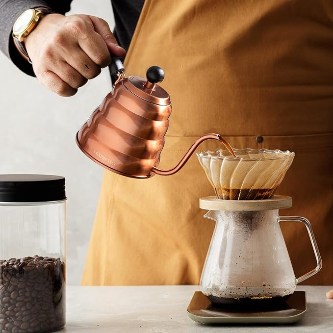 Mixpresso Gooseneck Pour Over Coffee Kettle, Barista Pour Control Design For Coffee & Tea High-Grade Stainless Steel 1.2 Liter (40 Oz) Drip Coffee Induction Cooker, Copper Stovetop Kettle