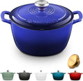 Signature Enameled Cast Iron Dutch Oven, Non-Stick Serving Pot with Tight Fitting Lid for Perfect Roasting, Baking, Sauteing, and Bread Making | 13.5Q (12.7L) - Indigo Blue