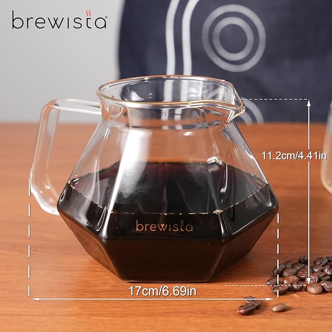Brewista 700ml/23.7oz X Series Glass Coffee Carafe, Small Pour Over Glass Pot Server, 2-4 Cups, Polygonal Design for Improved Flavor, Heat Resistant Odorless Glass Pitcher
