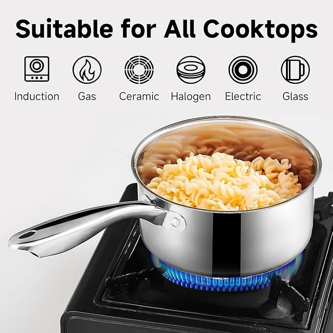 1Qt & 2Qt & 3QT Stainless Steel Sauce Pan Set with Lid,6 Pcs Non Stick Saucepan,Small Kitchen Pots,Induction Compatible,PFOA FREE