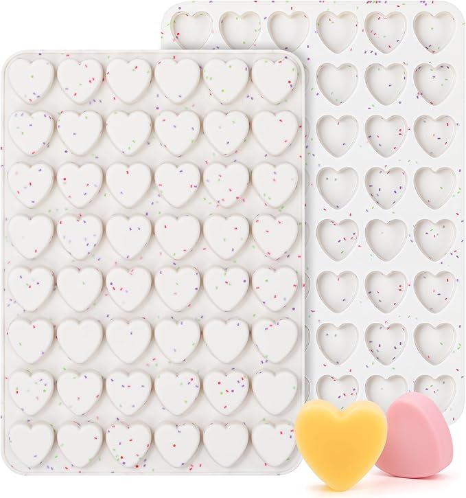 1 Inch Mini Heart Shaped Silicone Molds for Chocolate, Candy, Gummy, Soap (Set of 2, Cream)