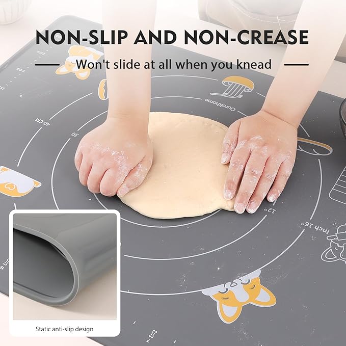 Ourokhome Silicone Baking Mat Sheet and Pastry Dough Cutter, 0.5 Inch Thick 28" X 20" BPA free Silicone Rolling Mat, Non-Stick and Anti-Slip, Dishwasher Safe (Gray)
