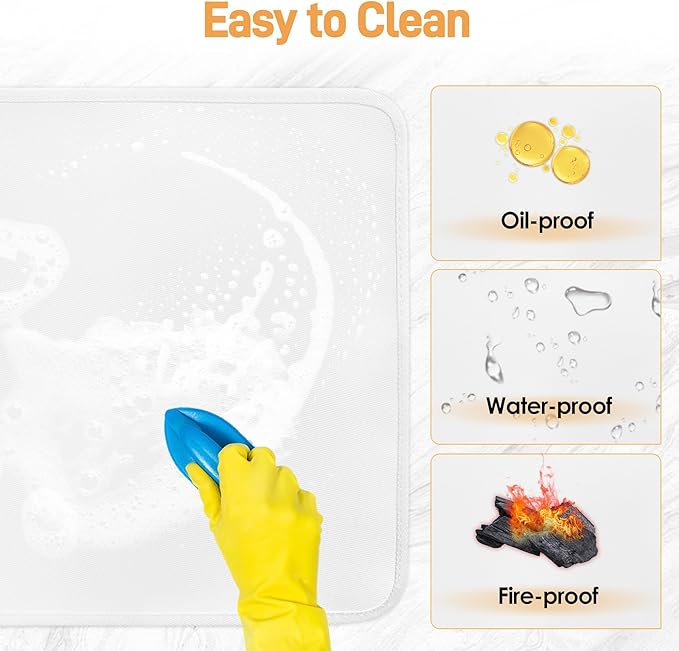 Heat Resistant Mats for Countertop - Fireproof 16x24 in Heat Resistant Mats for Air Fryer - Kitchen Countertop Protector Hot Pad for Air Fryer, Coffee Maker, Stand Mixer, Oven 2PCS - White