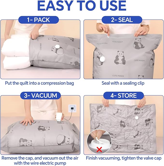12 Pack Oxford Ripstop Vacuum Storage Bags with Pump, Reusable Space Saver Bags for Clothes, 4 Jumbo + 4 Large +4 Medium Vacuum Bags for Travel, Luggage, Blankets, Quilt