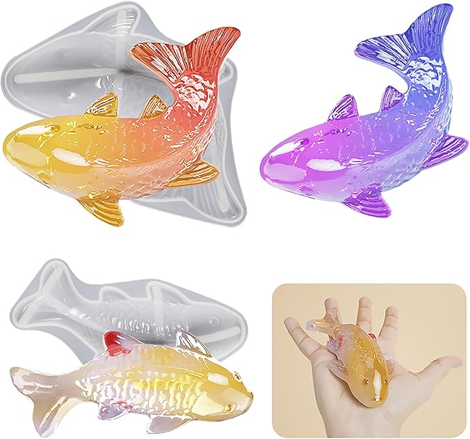 2 Pack Fish Resin Mold - Animal Resin Casting Silicone Molds for Home Decor & Candle Making Wave Spiral Mold