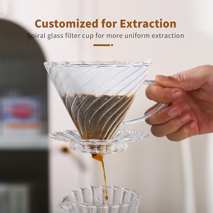 Bincoo Pour Over Coffee Maker Set,650ML Borosilicate Glass Carafe with Coffee Driper&50pcs Paper Filter,Glass Coffee Maker for Home Café Restaurant(Gray)