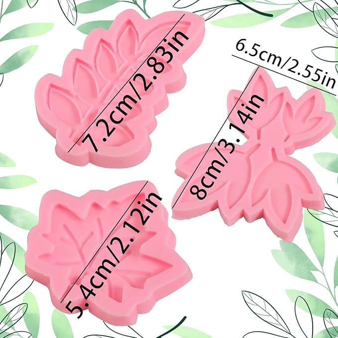 3 Pcs Maple Leaf Silicone Molds, Fern Leaf Chocolate Fondant Molds for Wedding Cake Decorations, Candy, Cookies, Dough, Resin Crafts, Plaster, Modeling Clay, Reusable Kitchen Baking Supplies