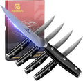Steak Knives Set of 4, 4.5 Inch Non Serrated Dinner Knife, Forged German Steel Damascus Pattern Straight Edge Meat Knife with Full Tang Handle, Dishwasher Safe, Ideal for Gift