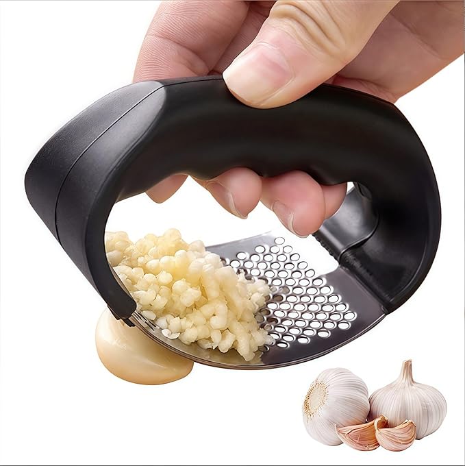 Kitchen Premium Garlic Press Set - Rust Proof & Dishwasher Safe Professional Garlic Mincer Tool - Easy-Squeeze, Easy-Clean with Soft, Ergonomic Handle - Silicone Garlic Peeler(black)