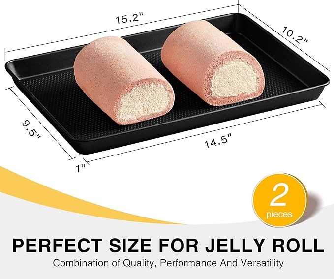 HONGBAKE 2 Pack Jelly Roll Pan Set 15x10, Cookie Sheets for Baking with Diamond Texture, Baking Sheets Non Stick, Non Toxic Oven Trays for Cooking, Heavy Duty 57% Thicker Carbon Steel, Dark Gray