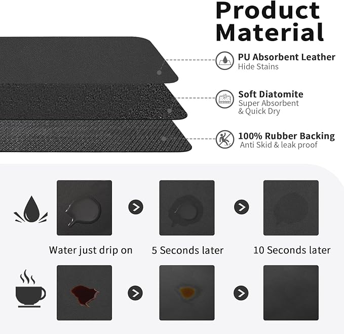 Coffee Mat - Absorbent Hide Stain Rubber Backed Dish Drying Mat for Kitchen Counter - Bar Mats for Countertops Accessories Fit Under Coffee Maker Espresso Machine