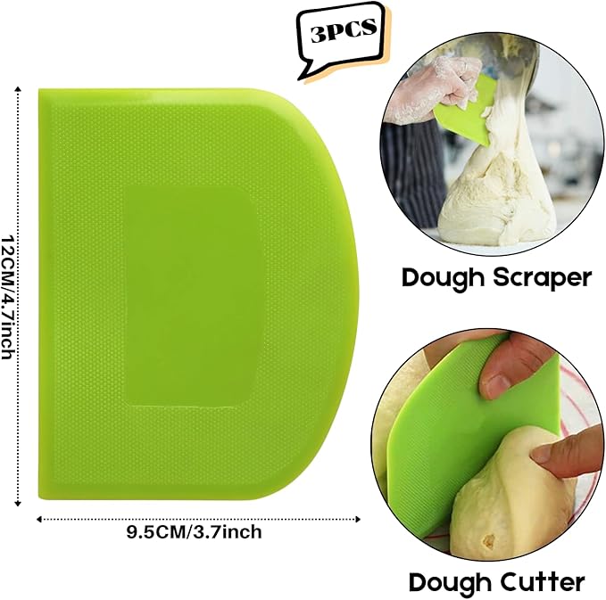 SURDOCA Dough Scraper Bench Scraper - 3P 4.7x3.7" Plastic Flexible Bowl Scraper, Sharp Edge & Angles Cake Scraper. Non-Slip Bakeware Decorating Tools Sculpting & Modeling Tools - Pure Pink