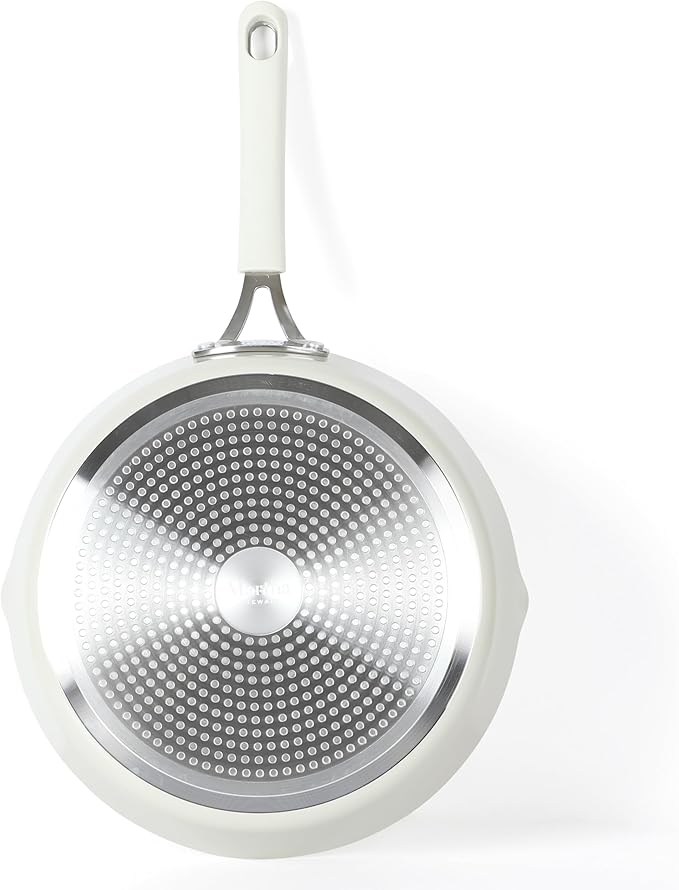 Martha Stewart Heathland 11 Inch Aluminum Fry Pan with Premium Ceramic Non-Stick Coating - Kitchen & Omelet Pan, Linen White, Induction Safe