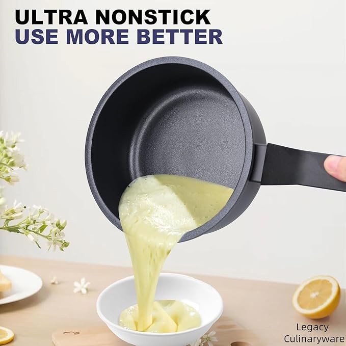 Nonstick Sauce Pan with Lid,1.5QT small pot, PFOA Free,Kitchen Pots Induction Pot,Black