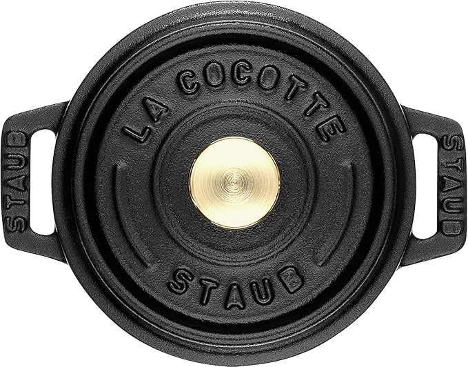 STAUB Cast Iron Dutch Oven 0.5-qt Round Cocotte, Made in France, Serves 1, Matte Black