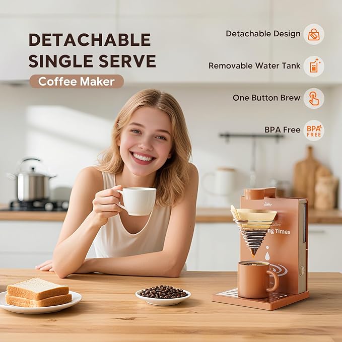 Portable Detachable One Cup Coffee Maker,Automatic Pour Over Coffee Maker, Portable Drip Coffee Maker with Reusable Filter for Home,Office,Hotel,Traveling or Business Trip,300ml,10oz