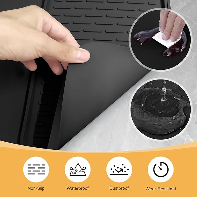 Silicone Coffee Mat, 24''x16'' Bar Mat with Detachable Dish Drying Mat - Fits Under Coffee Maker & Dish Rack