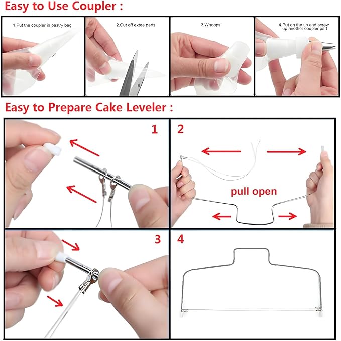 198 Pcs Cake Decorating Kit with Aluminium Alloy Cake Turntable,24 Numbered Icing Piping Tips,2 Couplers,2 Cake Spatulas,3 Comb Scrapers,8 Carved Pens, 50 Pastry Bags,50 Cake Flags