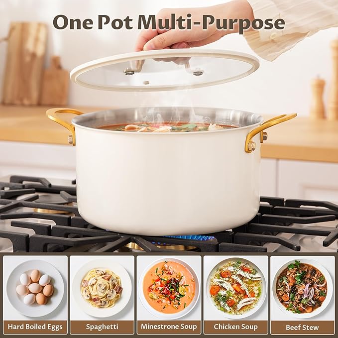 BEZIA 8 Quart Stainless Steel Stock Pot, Casserole with Lid, Large Cooking Pot, Soup Pot wiht Sturdy Handle, Compatible with Most Cooktops, Even Heat Distribution