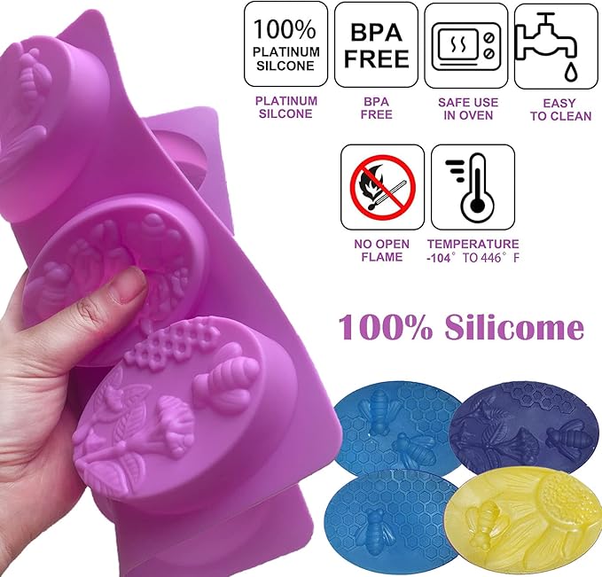 3D Bee Soap Molds 2pcs 6 Cavities Honeybee Silicone Soap Molds Honeycomb Soap Mold for Homemade Craft Soap